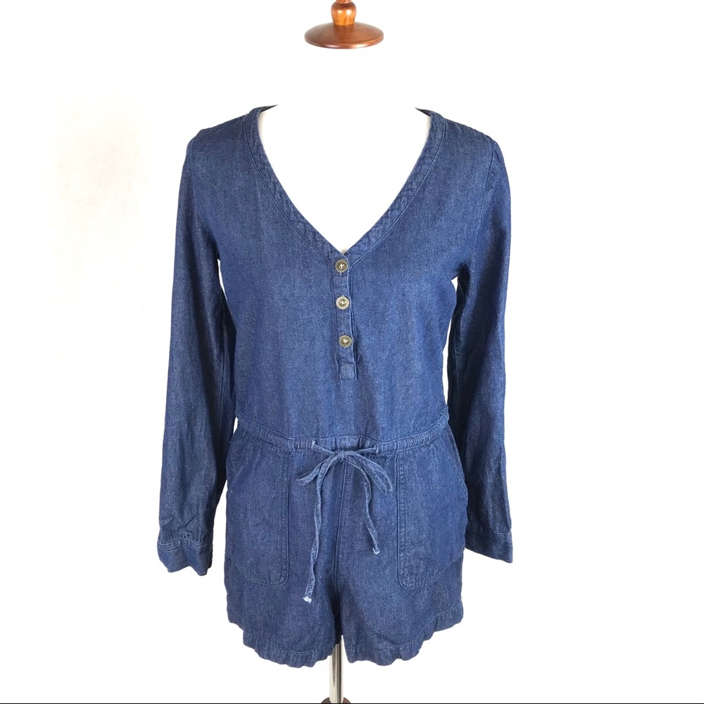 O'Neill Denim Romper Dark Wash Shorts Long Sleeves